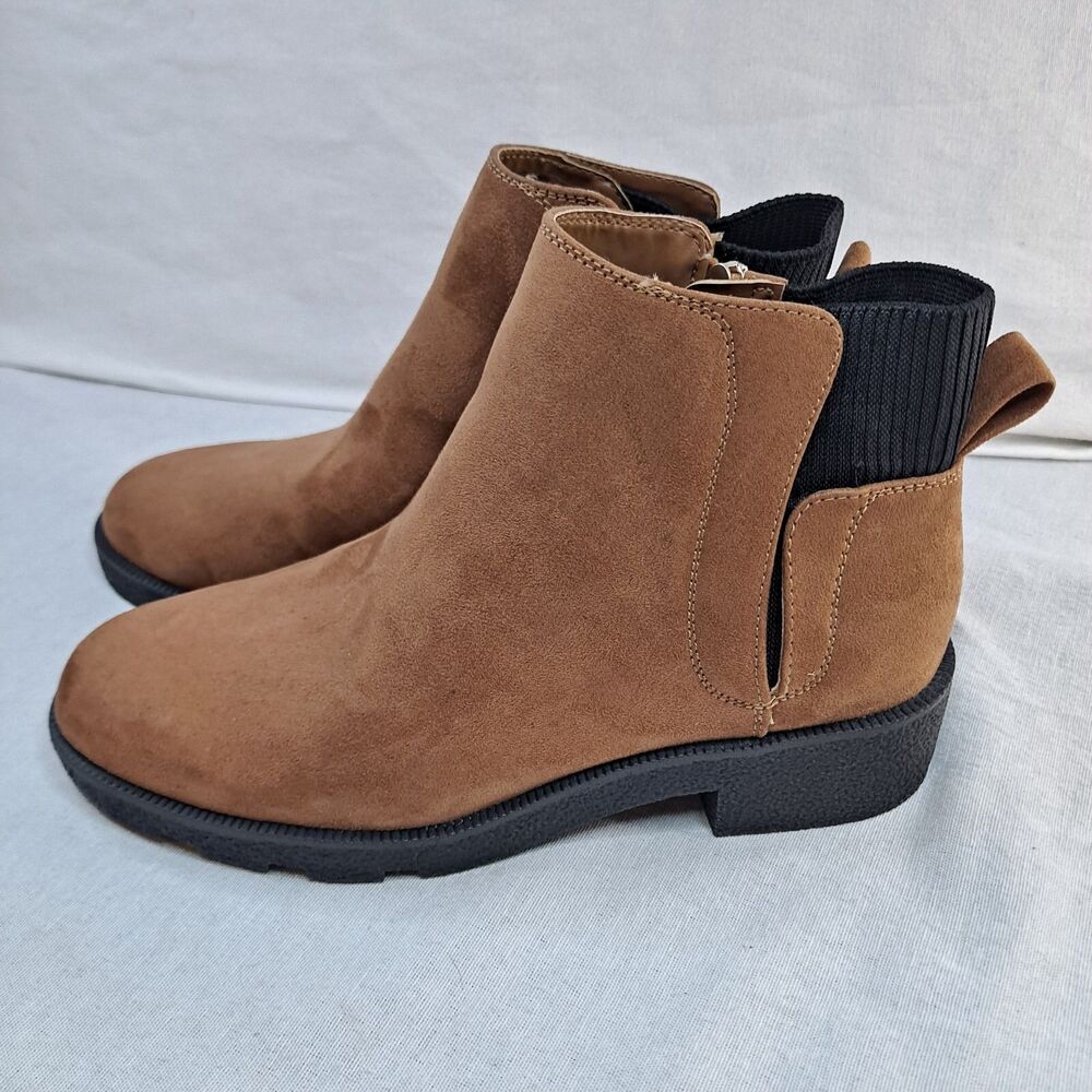 Dr. Scholl's Trix Womens Ankle Boots Size 7.5M Honey Faux Suede Comfort Booties